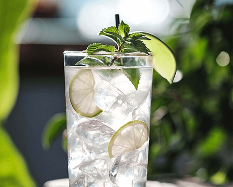 Ten To One Rum and Coconut water garnished with lime and mint